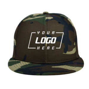 Custom Logo Structured 6 Panel Flat Brim Army Green Hunting Camouflage Printed Camo Cap