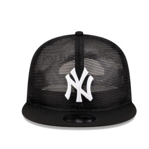 Custom New Era Black A-Frame 9FIFTY Trucker Adjustable Snapback Hat New York Mesh Cap